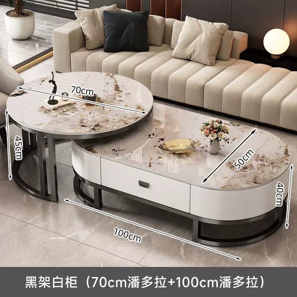Black rack and white cabinet丨Pandora + Pandora-100+70cm coffee table combination [upgraded glass crystal]