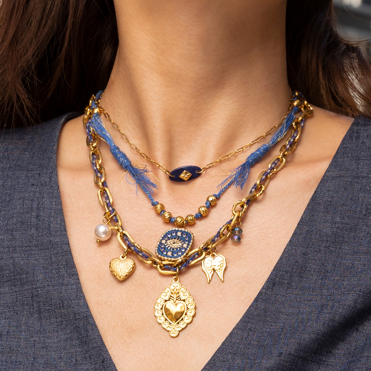 Collar de acero inoxidable de la UE y los Estados Unidos de la mujer no se desvanece amor collar de tejido de cuerda gruesa joyas de lujo ligero collar clavícula