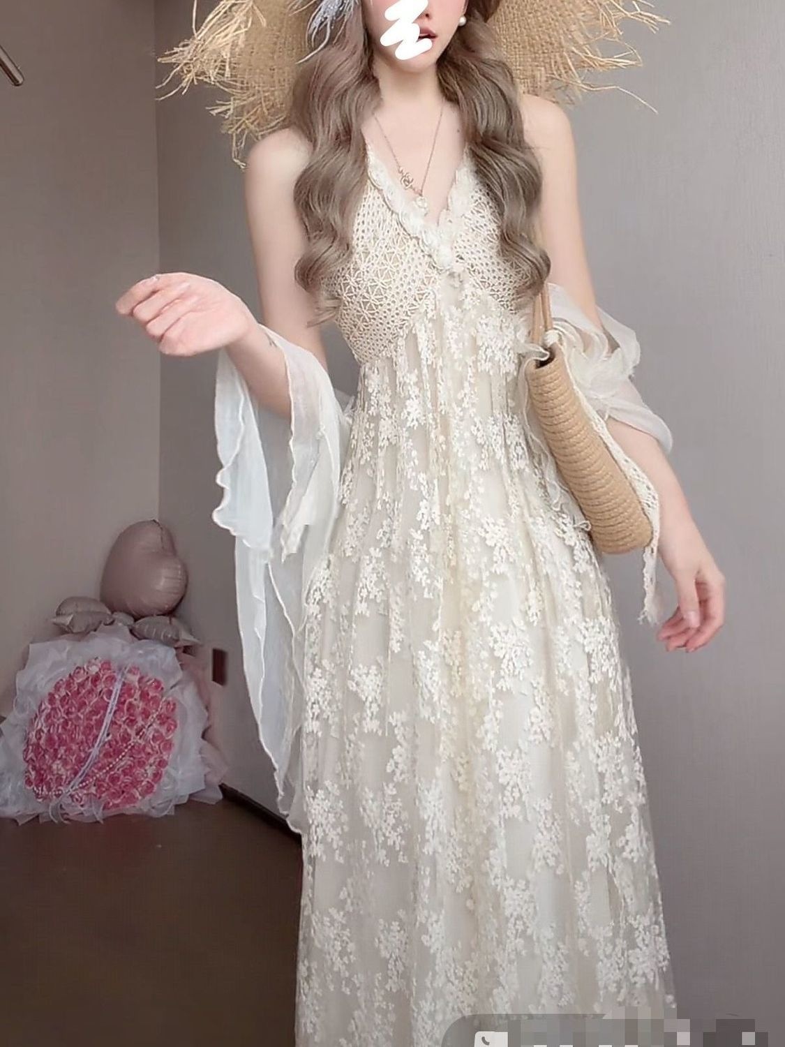Váy maxi nữ thắt eo phong cách nghỉ dưỡng cổ yếm dây mảnh — Váy dài 122 chi tiết 11