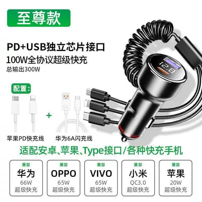 300W Super Fast Charging Car Mobil şarj cihazları - supreme-edition-300w-intelligent-digital-display-2-flash-charging-cables
