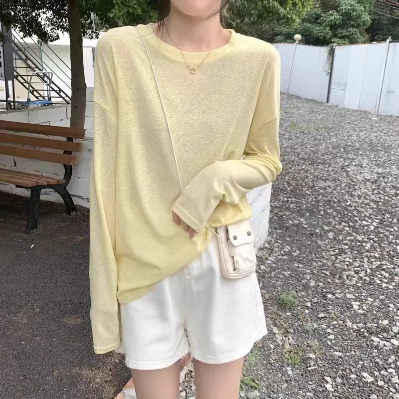 薄い氷の糸の日焼け止めのブラウスの夏の新型の怠惰な長袖のエアコンのtシャツはゆったりとしています。|undefined