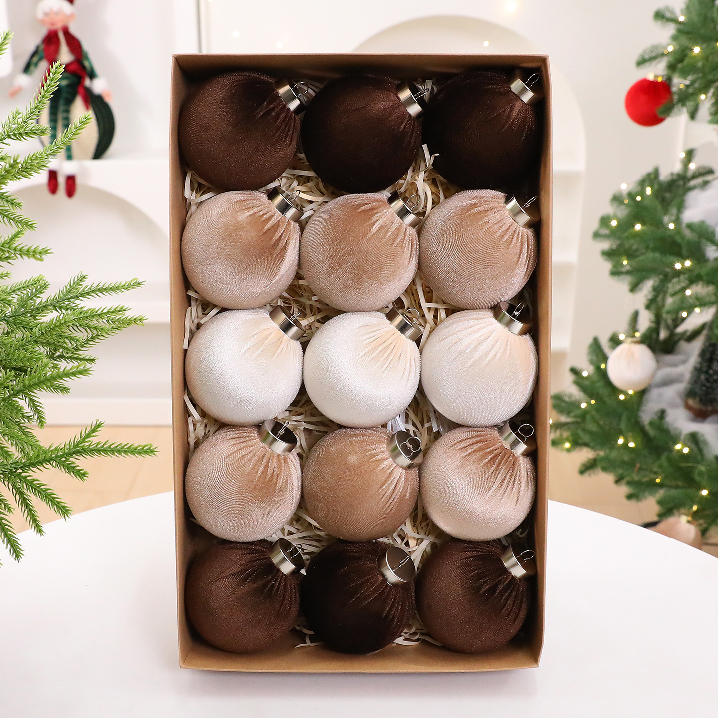 Amazon explosión 8cm / 15PCS bola de tela decoración de Navidad decoración de Navidad colgante al por mayor