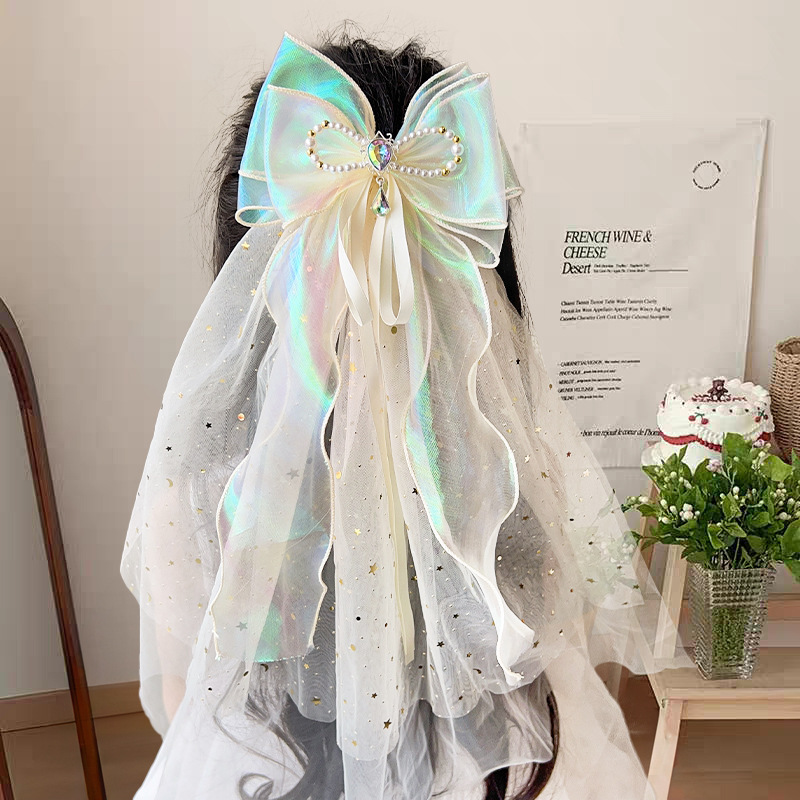 新しい子供のベールスーパー妖精プリンセスリボンフローティングガーゼヘアピン少女の誕生日写真ヘアピン女の子のヘアアクセサリー|undefined
