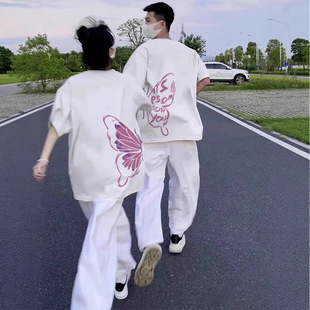 Summer Pure Cotton Short-Sleeved T-Shirt Couple Wear Lazy Style Loose Niche Design Tops for Men and Women Student Trendy Class Uniforms