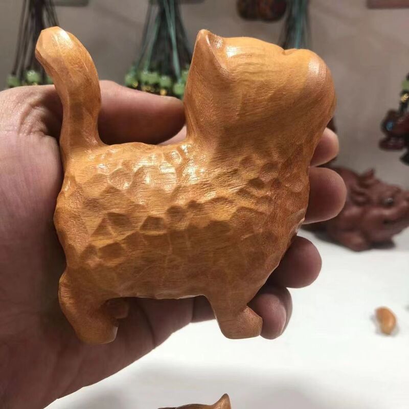 可爱小猫送女友童趣猫系列檀木简约实木雕刻手把生日礼物猫咪摆件|undefined