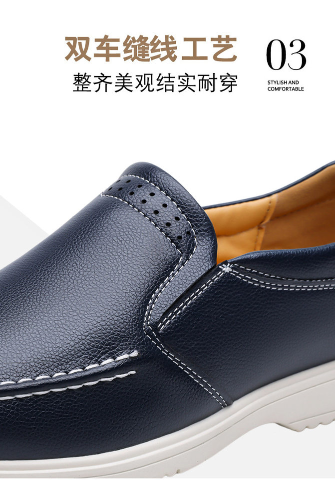 Giày lười nam cỡ lớn may thủ công, giày da casual xỏ chân, đế bằng, mũi dẹt — Màu xanh dương, màu đen chi tiết 10