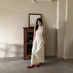 2025夏季新款法式复古拼接收腰显瘦时尚气质背心长裙连衣裙女chic