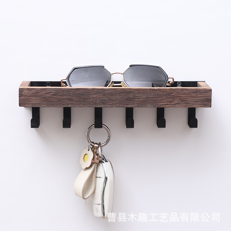复古木质钥匙架多层置物架多功能收纳架带挂钩入户玄关收纳置物架