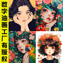 动漫数字油画diy儿童手绘油彩画卡通手工填充涂色丙烯装饰画授权