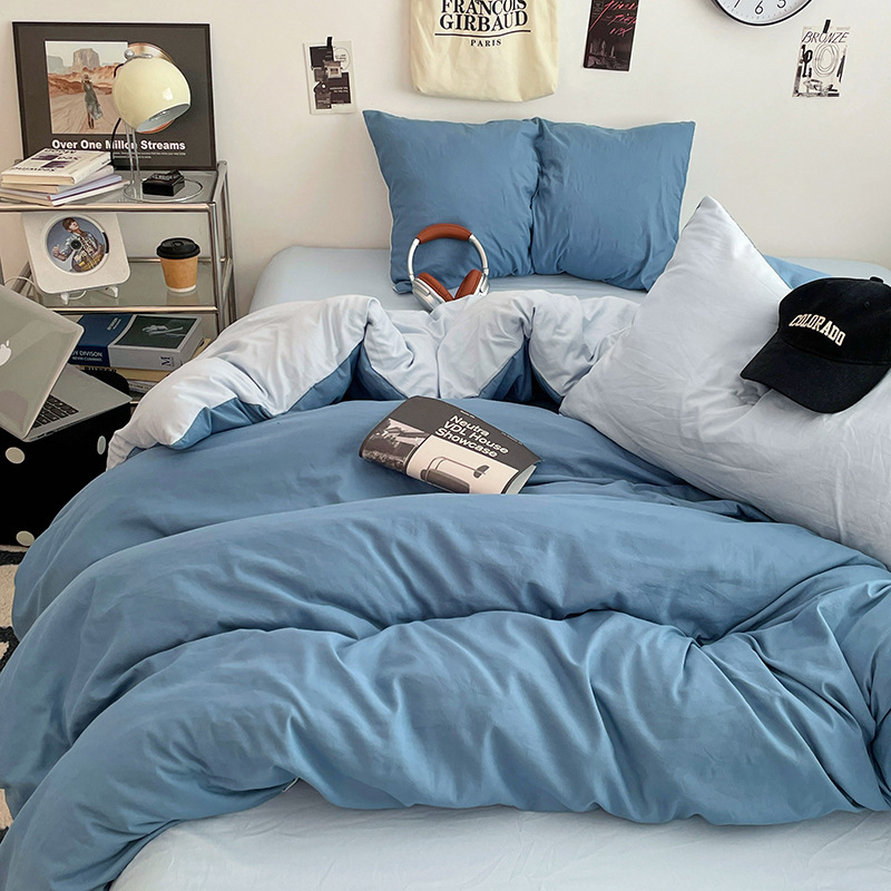 Washed Cotton Bedding Set Soft Breathable Bed Linen Four Pieces_voghion.com