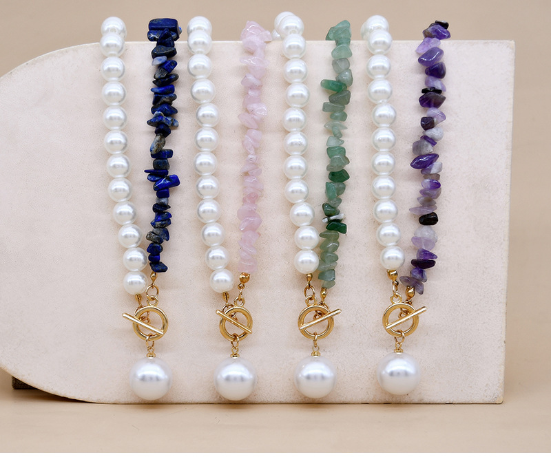 New Pearl Stitching Asymmetrical Amethyst Crystal Gravel Clavicle Chain display picture 1