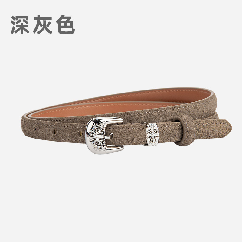 欧美复古镂空针扣女士腰带真皮磨砂反绒面装饰连衣裙皮带潮流女款|undefined