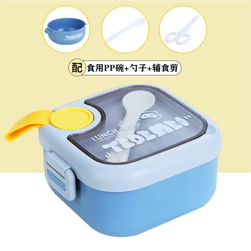 304 stainless steel Children's warm bowl baby food bowl baby Bowl Spoon scissors tableware set lunch box