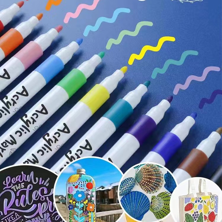 丙烯12色 24色马克笔 儿童DIY绘画涂色彩笔 水性油漆笔陶瓷画画笔|ms