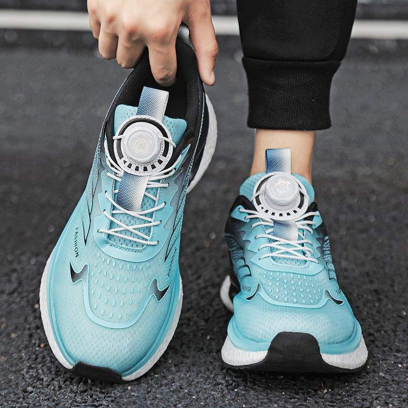 Zapatos de hombre, zapatillas de deporte transpirables, suela de palomitas de maíz para hombre, botones giratorios antideslizantes, zapatos para correr, superficie de cuero, comuníquese con el servicio al cliente