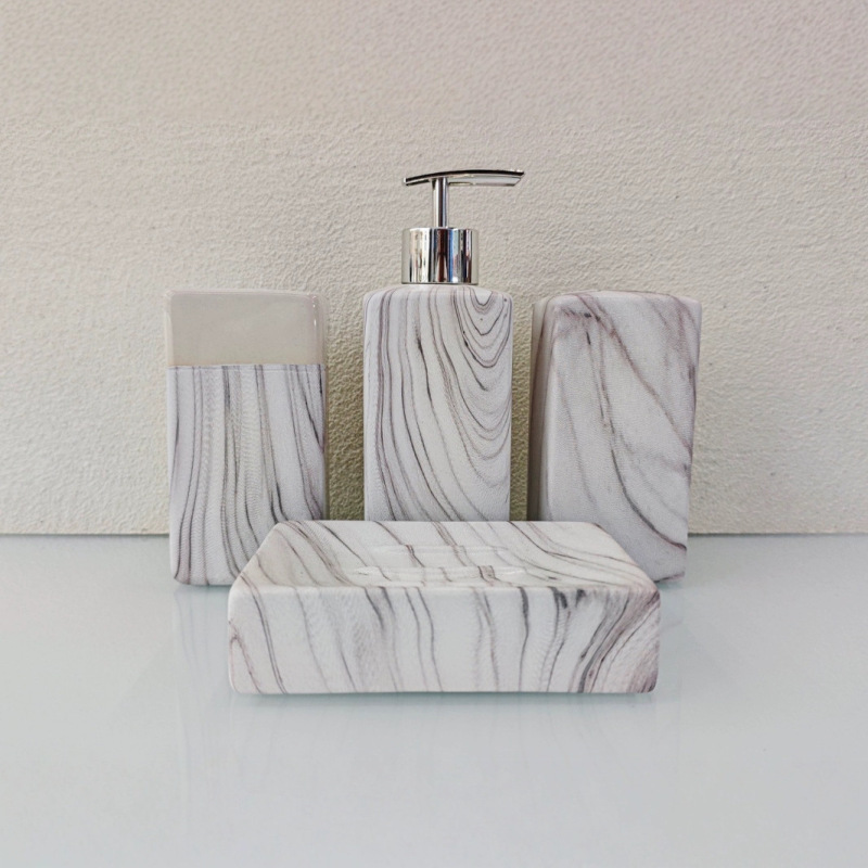 Light Luxury Marble Pattern Bathroom Six-Piece Set Nordic Bathroom Supplies Set Toilet Mouthwash Cup Wash suit