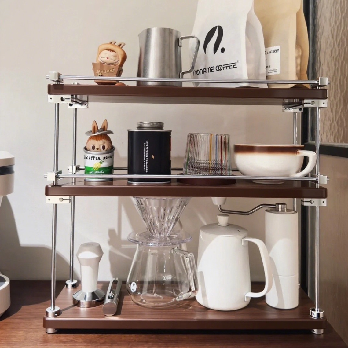 Estante de almacenamiento de eje óptico escritorio de madera maciza pequeño estante de taza de café esquina estante multicapa gabinete de maquillaje estante de almacenamiento medieval