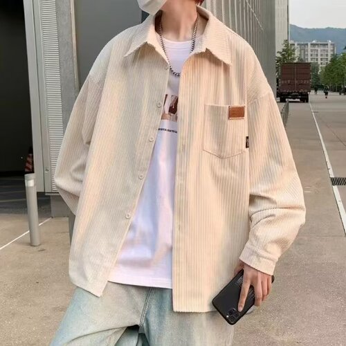 Men's Spring and Autumn Long Sleeve Flannel Shirt, American Retro Casual Collar Shirt, Hong Kong Style Loose Trend Brand Student Jacket
