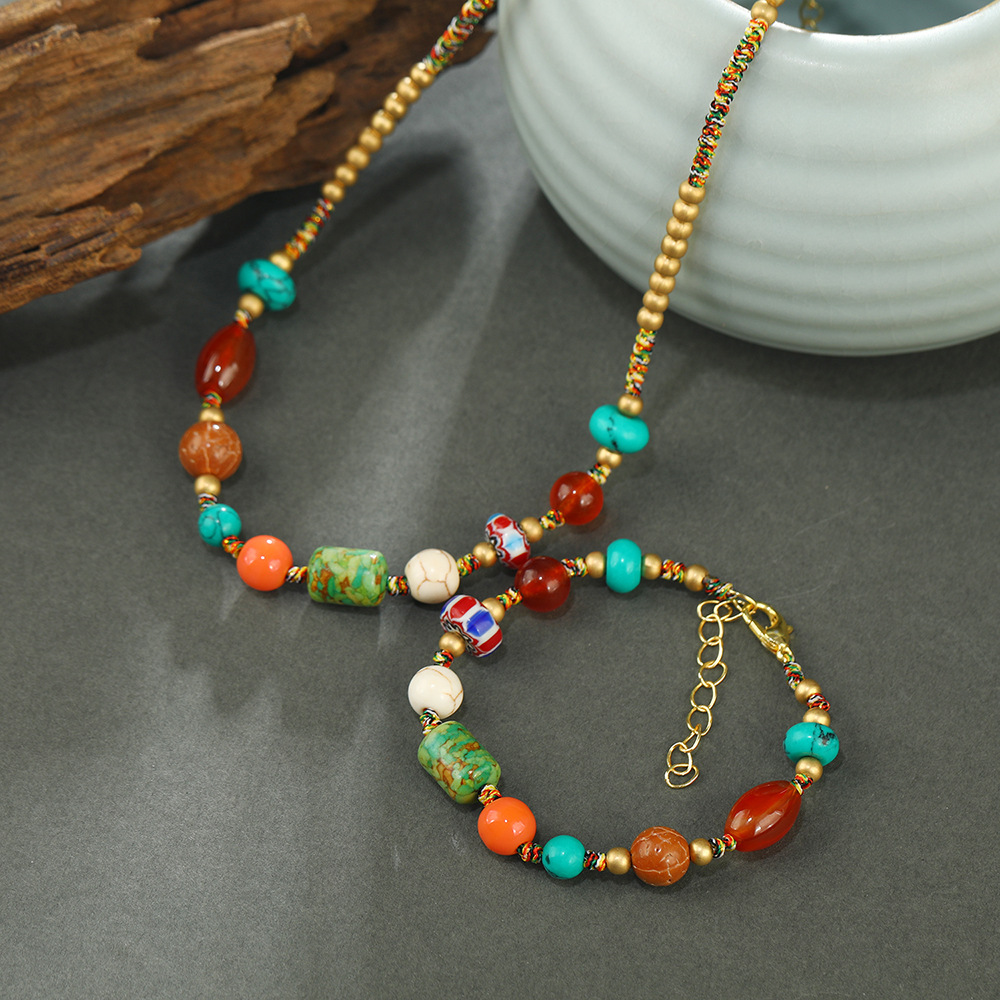Ethnic Style Round Mixed materials Beaded Womenu0027S Bracelets Necklace 1 Piece