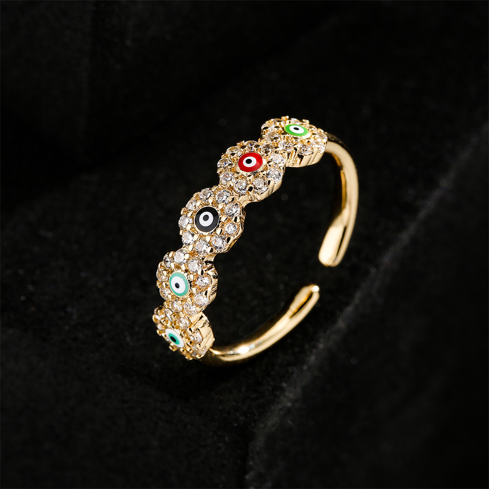 new geometric copper-plated 18K gold zircon drip oil devilu0027s eye ring wholesale