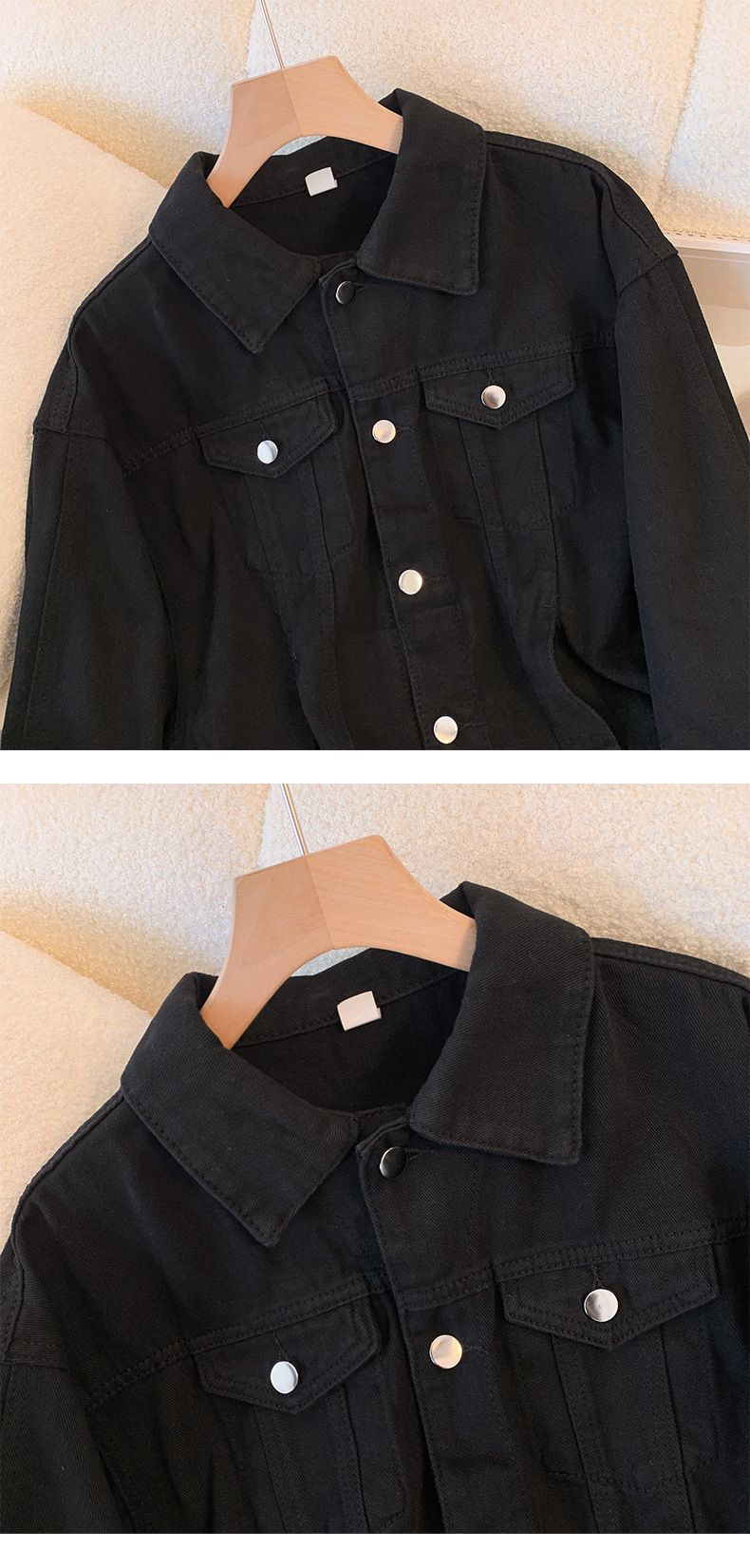 Women’s Vintage Denim Jacket – Classic Indigo & Black Single-Breasted Cardigan Coat (S-2XL)_mkmklike.com