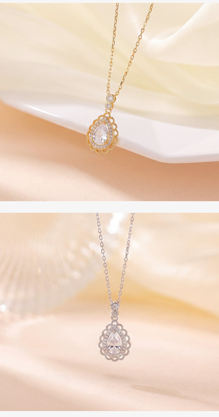 Dây chuyền bạc S925 mạ vàng mặt dây hình giọt nước phong cách sang trọng — Bộ dây chuyền bạc chi tiết 4