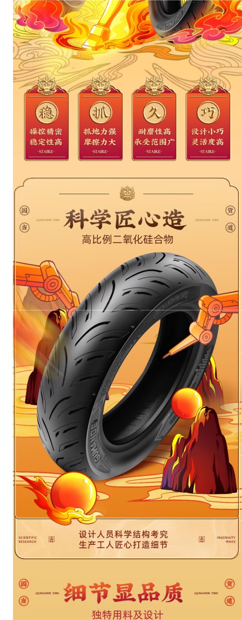 Gumande Tianxuanzi Electric Vehicle Semi-Hot-Melt Tire Motorcycle Sports High-Grip Vacuum Tire 10/ 12inch