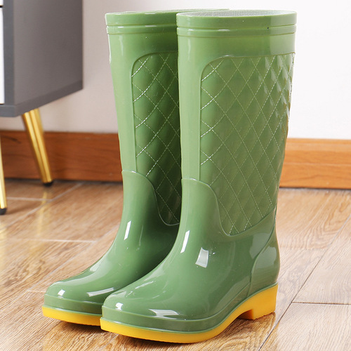 Fashion high-top waterproof shoes for adults, work rain boots, non-slip rain boots, women's rubber shoes, kitchen treading water overshoes, summer tendon soles