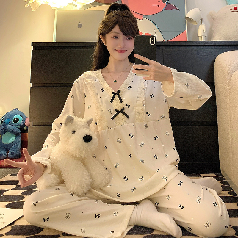胖mm睡衣女春秋季可爱卡通公主风云朵棉长袖大码家居服套装可外穿|undefined