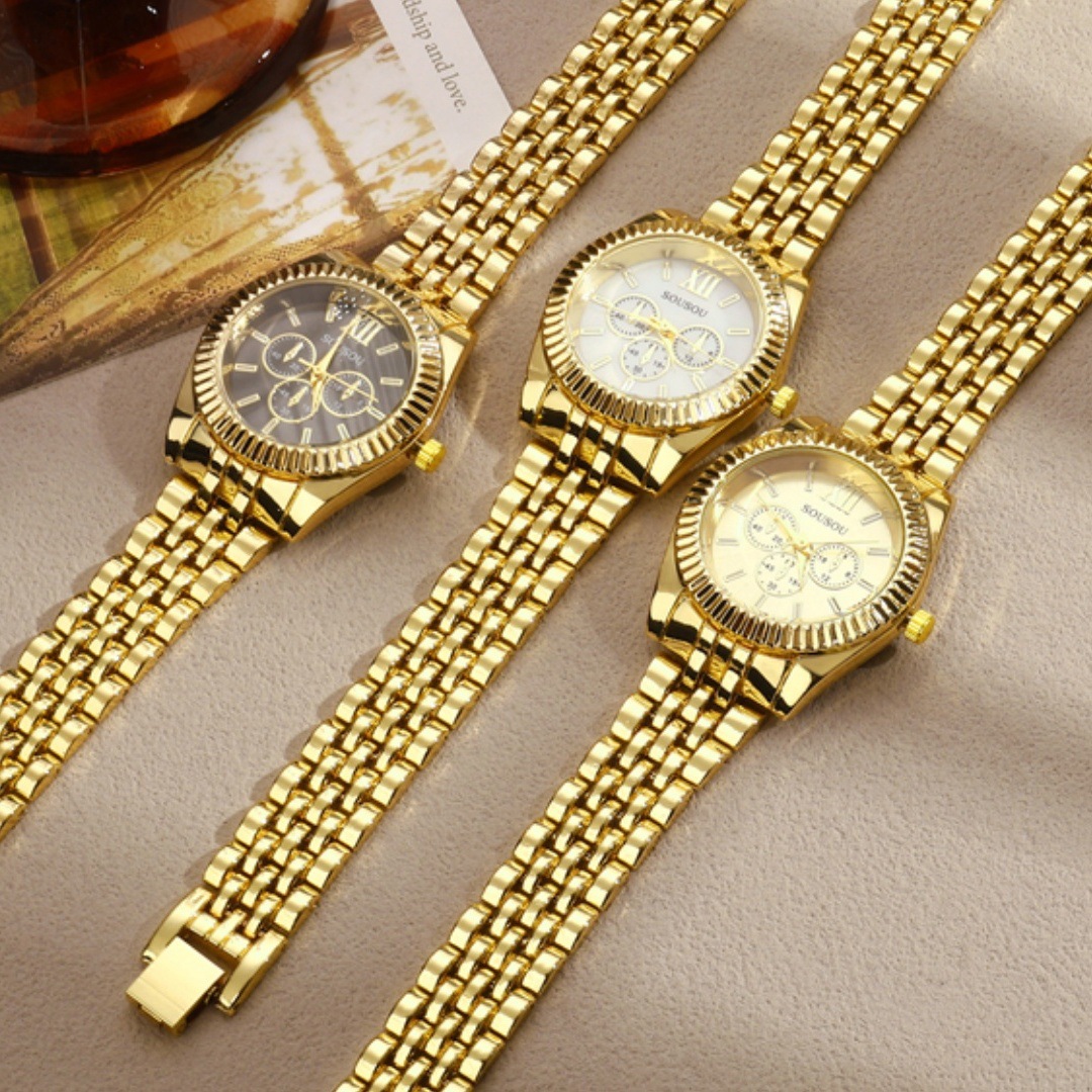 Foreign Trade Hot Couple Watch Fashion Casual Decoration Three Eyes Men's Watch Alloy Band Couple Men's Quartz Watch