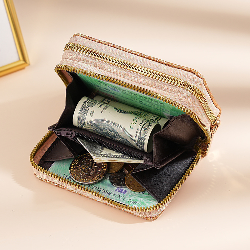 Bolso de tarjeta de órgano con doble cremallera para mujer transfronteriza Gypsophila Juego de tarjeta flash Bolso de tarjeta múltiple Bolso de mujer de moda