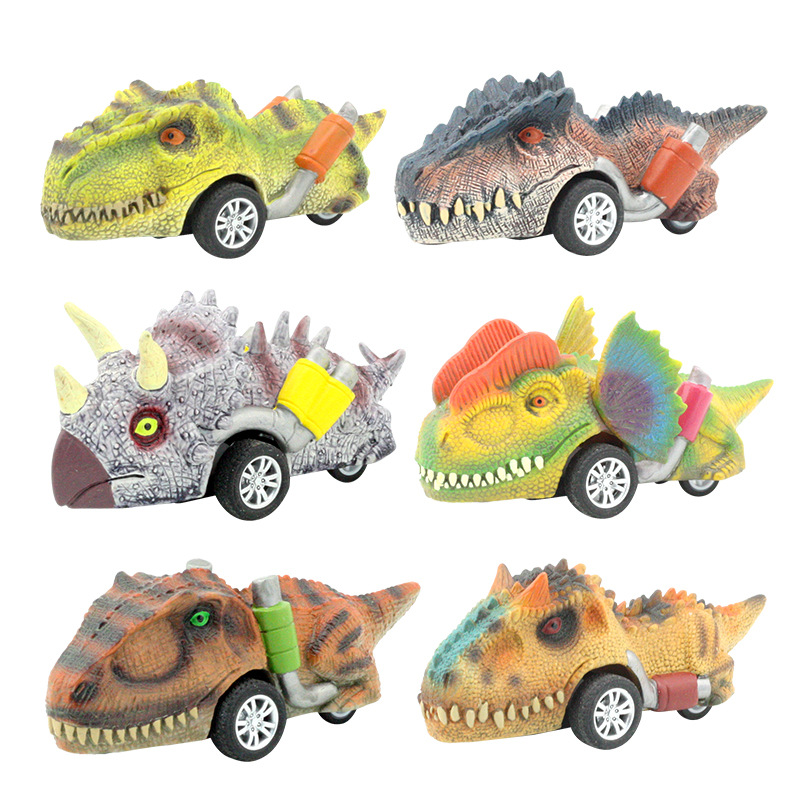 Juguete para niños ciencia y educación dinosaurio modelo cognitivo simulación pintada a mano dinosaurio de carreras todoterreno Tire hacia atrás pequeño juguete de carreras