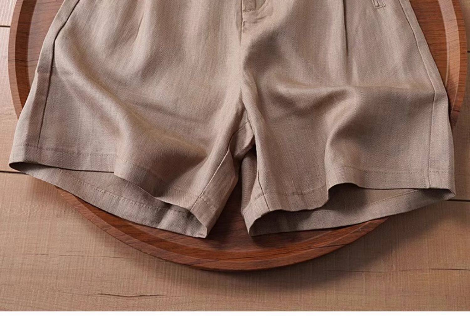 Quần short nữ dáng rộng chữ A cạp thun lưng sau chất liệu lụa mỏng mùa hè — Xanh lông mòng đen chi tiết 6