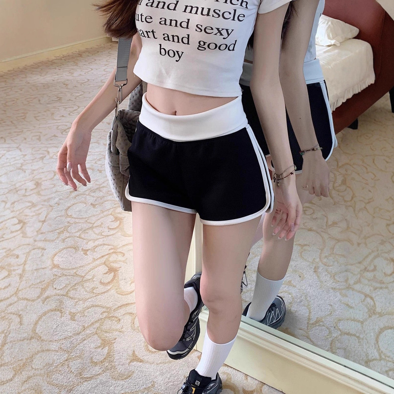 Contrast Color Elastic Casual Shorts for Women Summer Tight High Waist Sexy Sports Yoga Fitness Home A-Line Hot Pants Contrast Color Elastic Casual Shorts for Women Summer Tight High Waist Sexy Sports Yoga Fitness Home A-Line Hot Pants