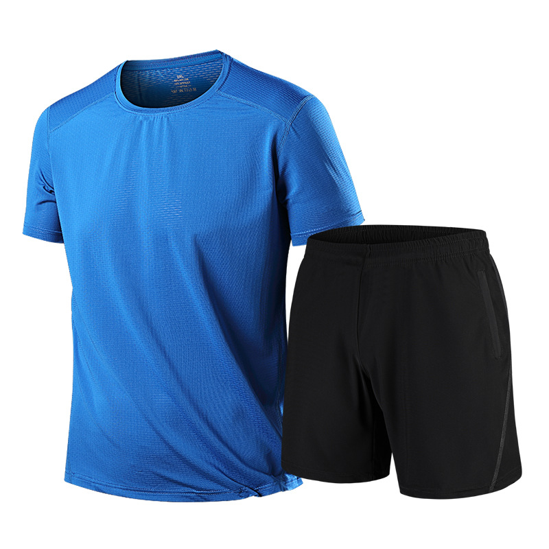 Traje deportivo de seda de hielo de verano de talla extra grande para hombre camiseta fina de manga corta pantalones cortos Casual transpirable hermoso traje de dos piezas transfronterizo
