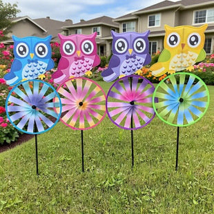 Cross-Border Hot-Selling Colorful Owl Tail Spinning Three-Dimensional Windmill Turntable Real Estate Kindergarten Courtyard Activity Decoration Outdoor