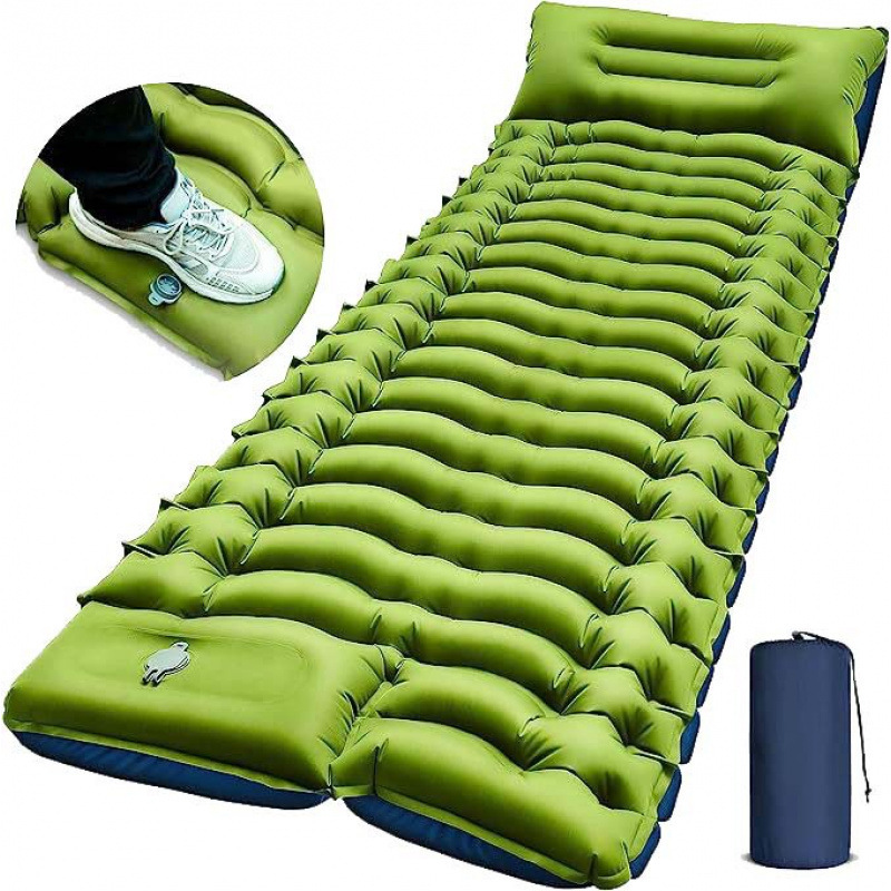 Foot-Pedal Inflatable Mat Camping Portable Air Mattress Foldable Moisture-Proof Sleeping Pad_voghion.com