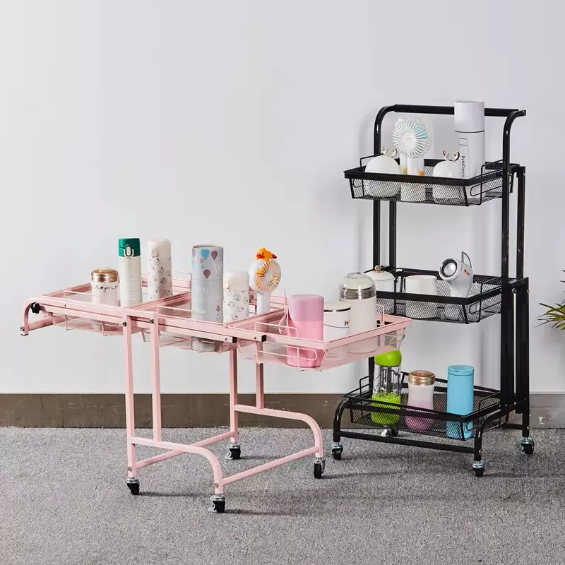 变形平行置物架阳台移动小推车可折叠带轮零食多肉花架客厅收纳架