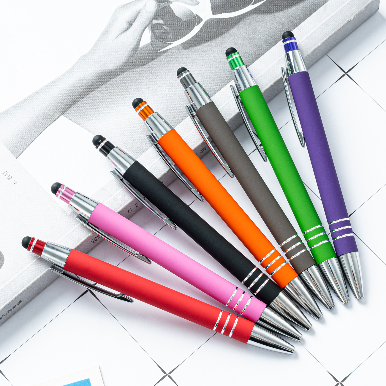 按動觸屏圓珠筆多功能金屬電容筆刻字印logo觸控筆噴膠圓珠筆批發