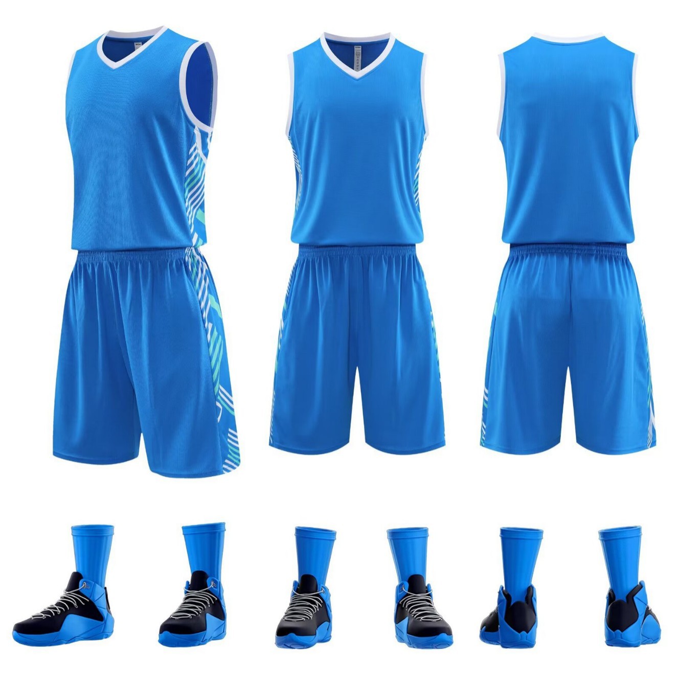 Spot Wholesale Basketball Uniforms Sports Suits Men's School Team Game Sweat-Absorbent Breathable Jerseys DIY Personalized Printing Font