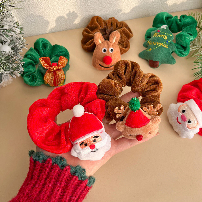 Galletas de ciervo de dibujos animados Accesorios para el cabello de Navidad transfronterizos Cuerda para el cabello tejida Anillo para el cabello de intestino grueso Vestir personas Tombros lindos de felpa
