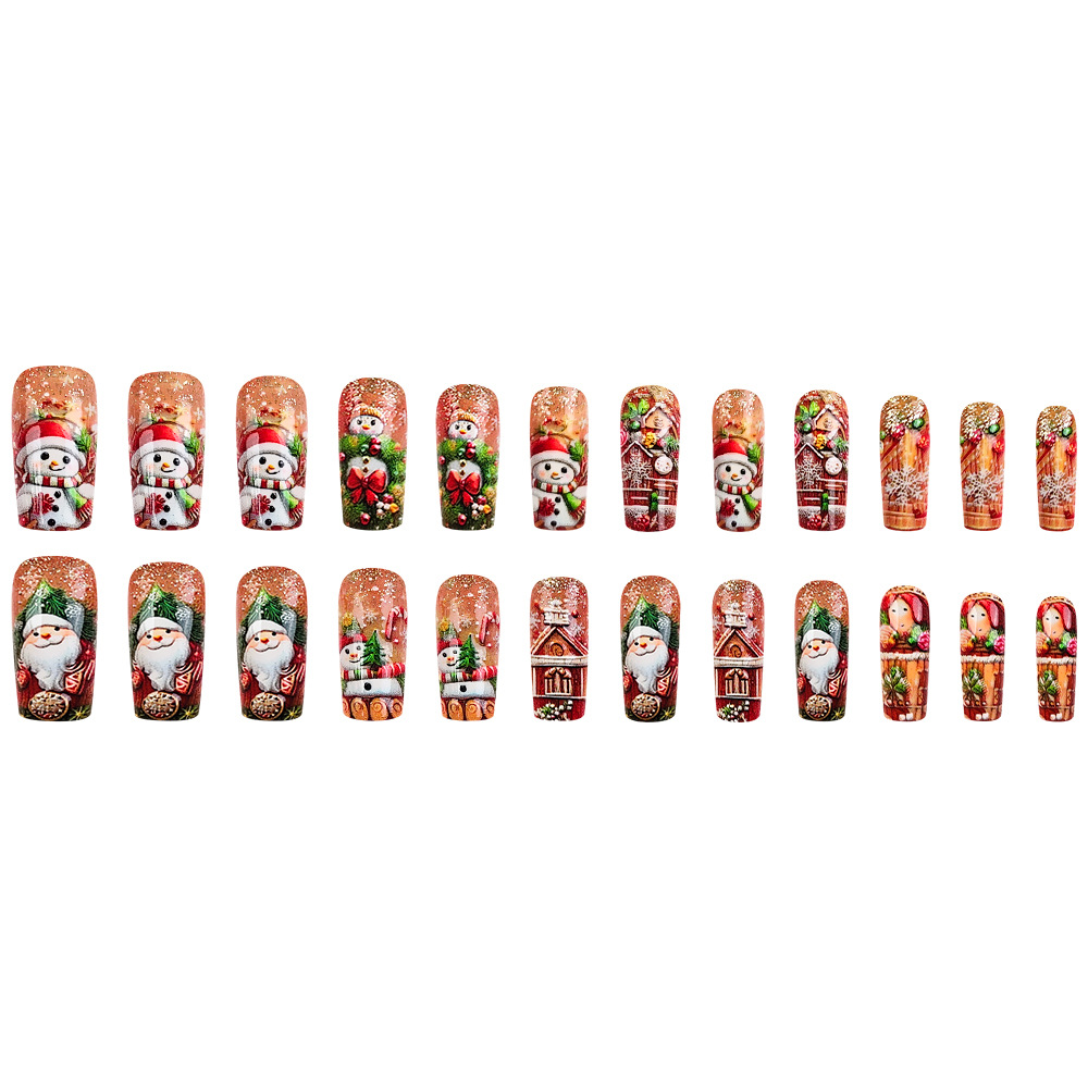 Ventas transfronterizas en caliente Navidad manicure relieve muñeco de nieve para usar un parche de uñas 24 piezas de productos terminados parches de uñas falsas image 6