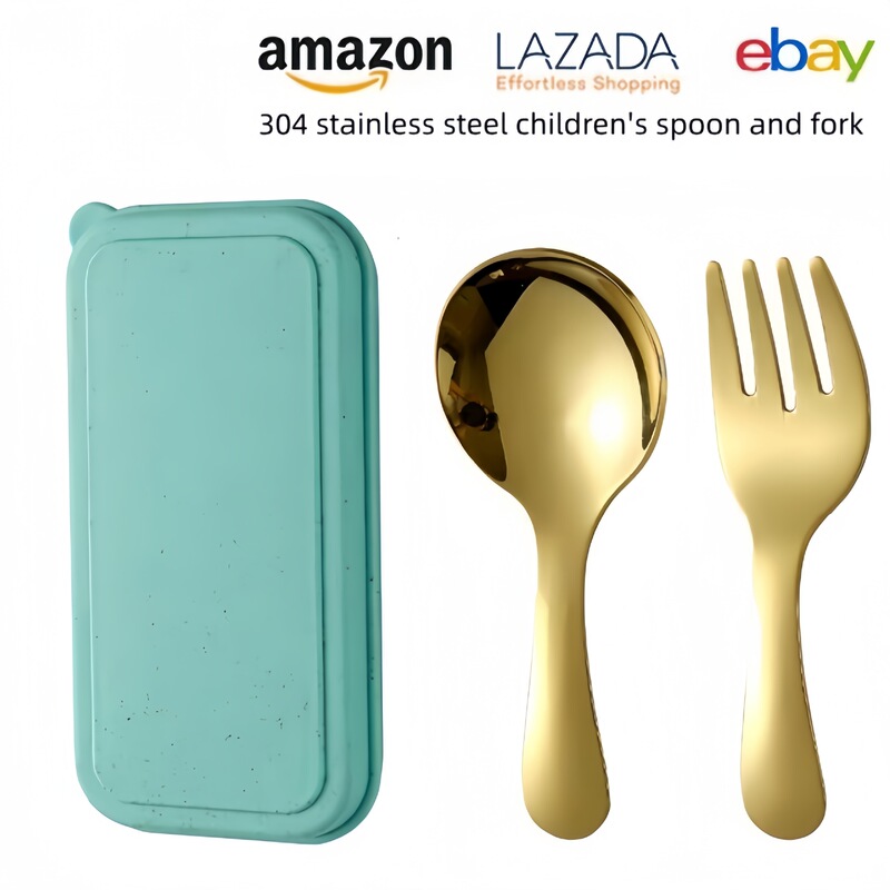Cross-Border 304 Stainless Steel Fork and Spoon Set for Children, Mini Spoon and Fork, Portable Outdoor Picnic Cutlery Set