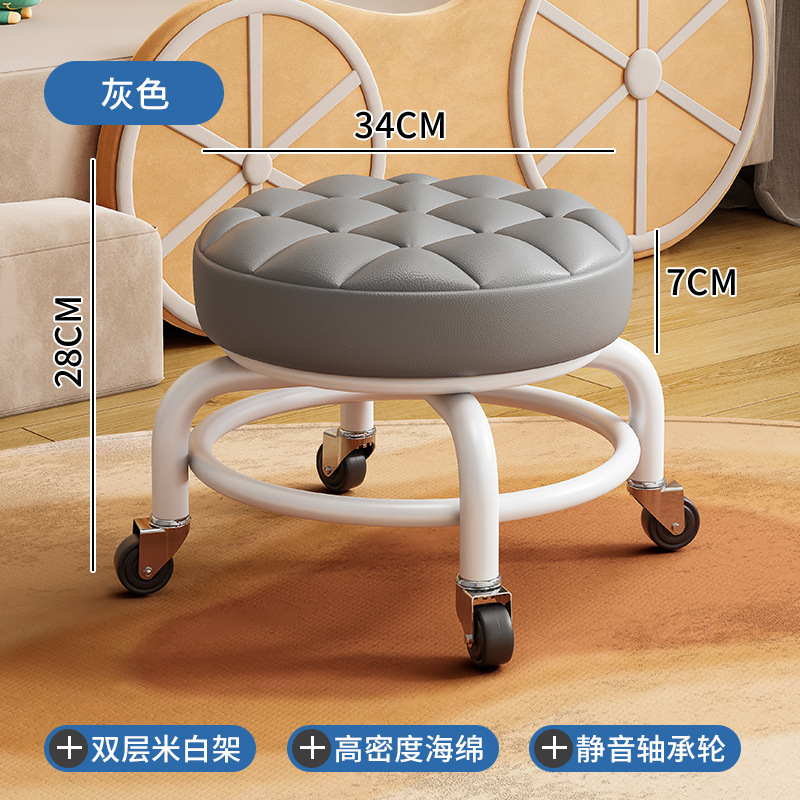 Polia taburete bajo taburete de belleza para niños con artefactos de bambú taburete redondo rueda universal taburete pequeño taburete doméstico se puede apilar