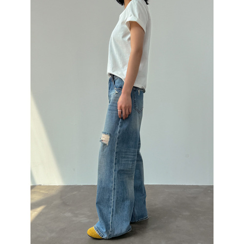 GAGD Women's Summer New Arrival American Retro High-Waist Loose Wide-Leg Floor-Length Jeans with Fishmouth