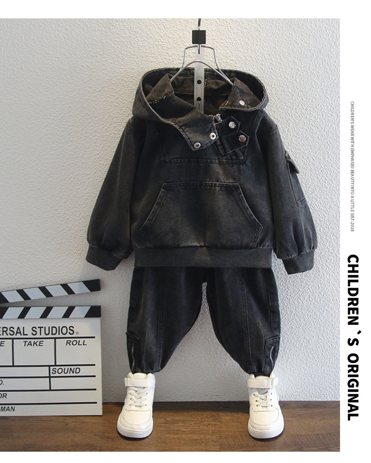 Frühlings-Cowboy-Set für Jungen 2024 Herbst Neuer Stil Hübsche einfarbige Kleidung Kleine und mittlere Kindermode_voghion.com