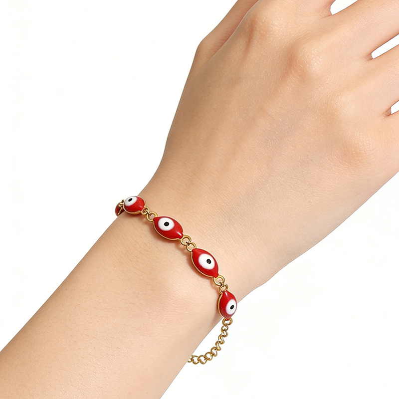 European and American Turkey Devil's Eye Stainless Steel Bracelet Women's 18K Golden Titanium Steel Oval Eye Eye Bracelet European and American Turkey Devil's Eye Stainless Steel Bracelet Women's 18K Golden Titanium Steel Oval Eye Eye Bracelet