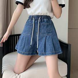 胖mm大码牛仔短裤裙女夏宽松紧高腰a字显瘦薄款阔腿加肥女装200斤