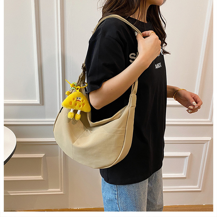 Simple solid-color canvas bag 2024 new style Japanese large-capacity single-shoulder dumpling bag, versatile for school and commuting crossbody bag undefined