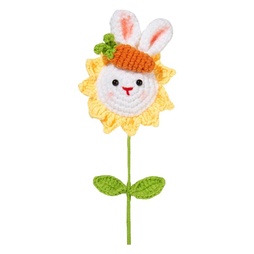 Ramo tejido a mano DIY girasol conejo hecho en casa de punto de lana flor acabado lindo regalo de ganchillo